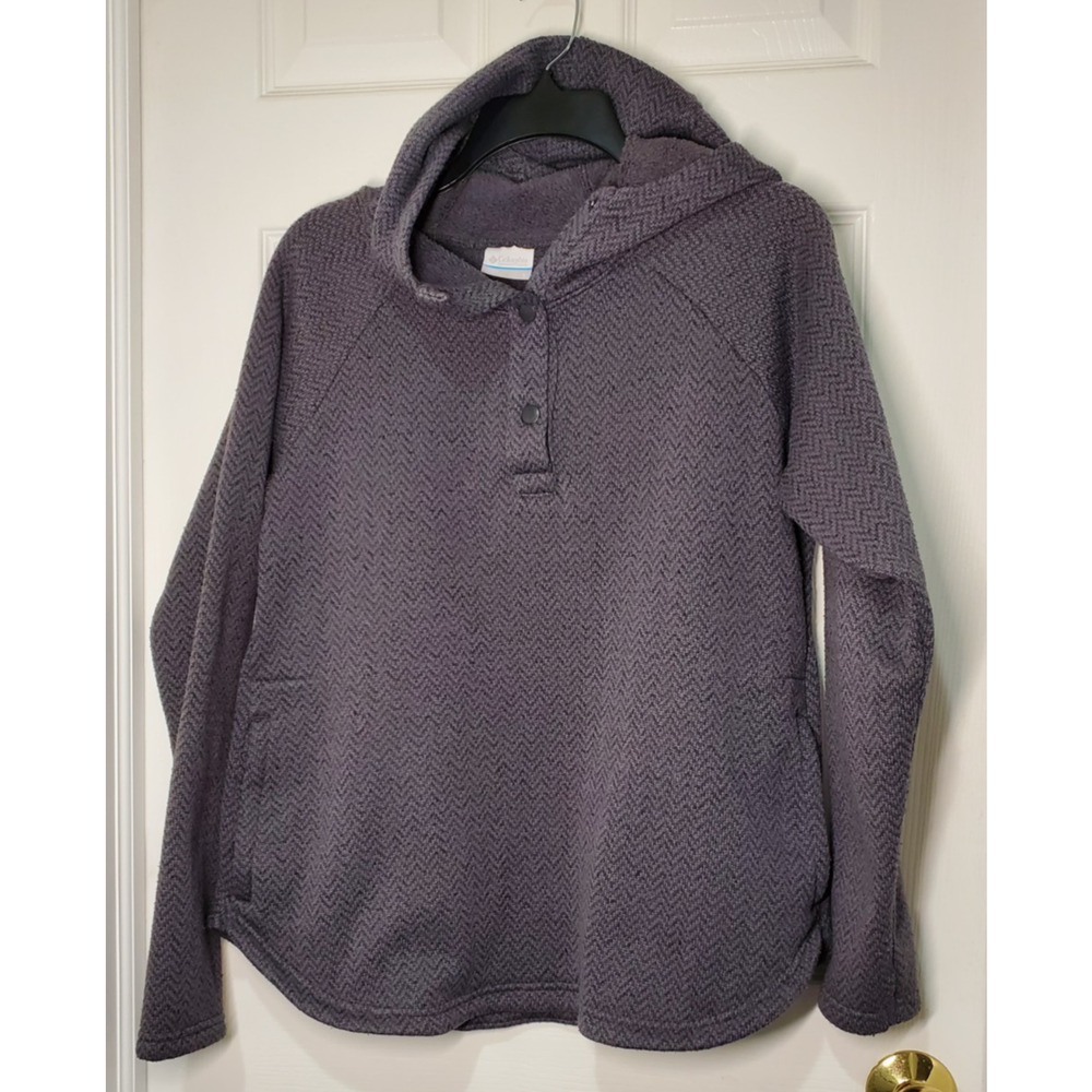 Columbia Women’s L Gray Textured Fleece Pullover 1/4 Snap Long Sleeve Cozy Warm